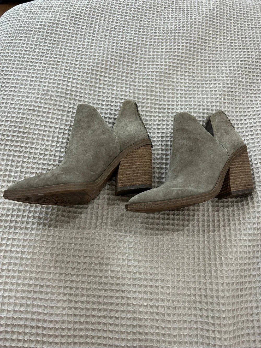 Vince Camuto Women's Taupe Suede Ankle Booties with Block Heel